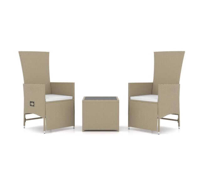 Juego de muebles jardin 3 piezas acero y ratán sintético beige