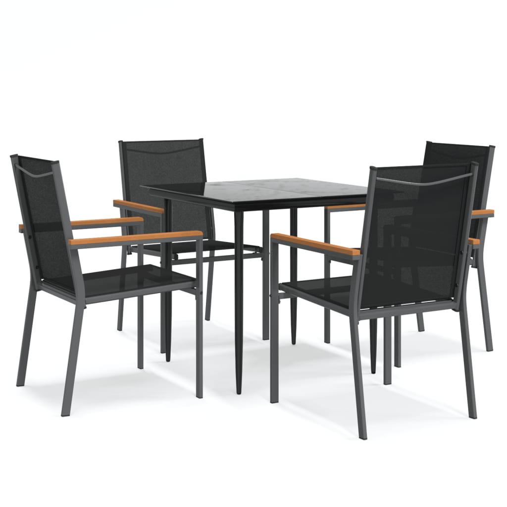 Juego de comedor para jardin 5 piezas acero y textilene negro