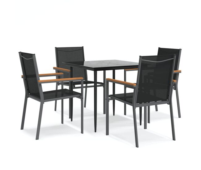 Juego de comedor para jardin 5 piezas acero y textilene negro