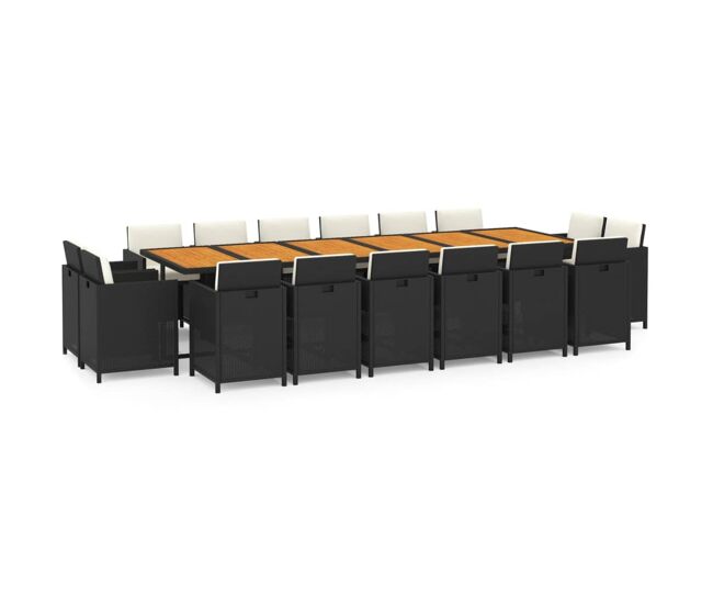 Juego comedor jardin 17 piezas con cojines ratán sintético negro