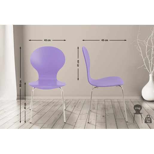 Set De 2 Sillas De Comedor Apilable Diego Madera Lila 45X43X86 cm