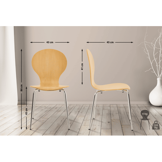Set De 2 Sillas De Comedor Apilable Diego Madera Natural 45X43X86 cm