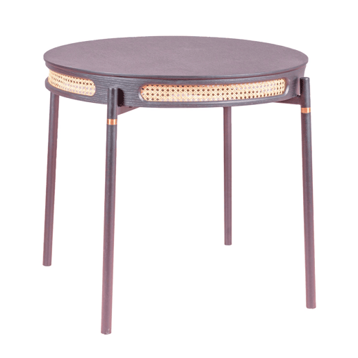 Mesa de jantar redonda retrô com detalhes em rattan natural (80cm) - North
