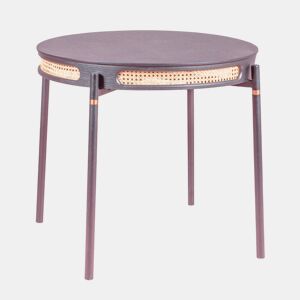 Mesa de jantar redonda retrô com detalhes em rattan natural (80cm) - North