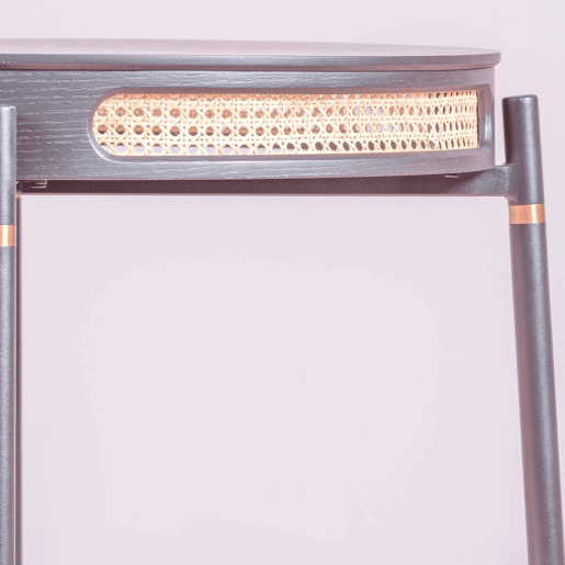 Mesa de jantar redonda retrô com detalhes em rattan natural (80cm) - North