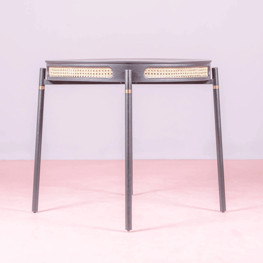 Mesa de jantar redonda retrô com detalhes em rattan natural (80cm) - North