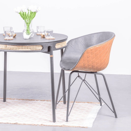 Mesa de jantar redonda retrô com detalhes em rattan natural (80cm) - North