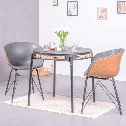 Mesa de jantar redonda retrô com detalhes em rattan natural (80cm) - North