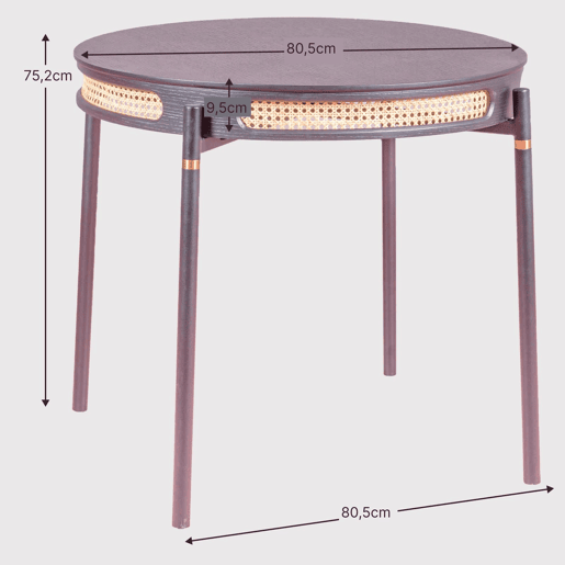 Mesa de jantar redonda retrô com detalhes em rattan natural (80cm) - North