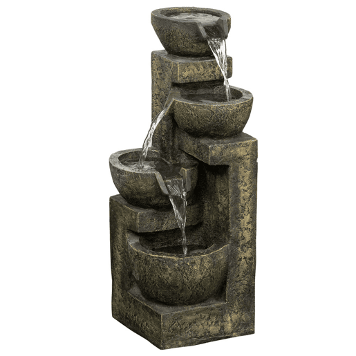 Outsunny Fonte de Jardim 5W Fonte de Água em Cascata de 4 Níveis com Bomba de Água e Saída de Água Ajustável para Decoração Pátio 25x24x60 cm Multicolor