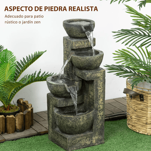 Outsunny Fonte de Jardim 5W Fonte de Água em Cascata de 4 Níveis com Bomba de Água e Saída de Água Ajustável para Decoração Pátio 25x24x60 cm Multicolor