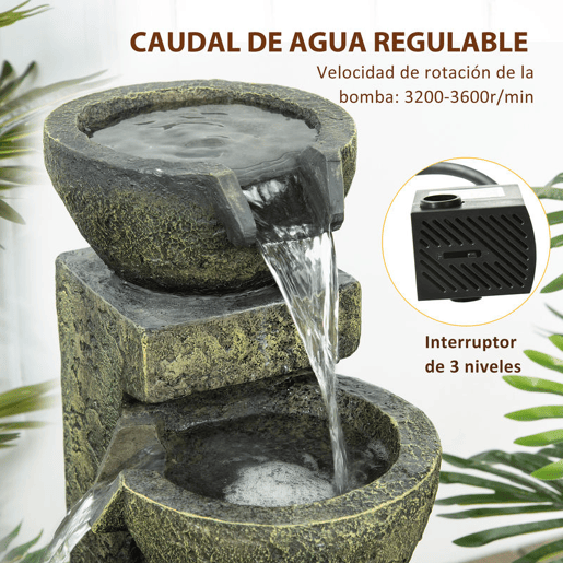 Outsunny Fonte de Jardim 5W Fonte de Água em Cascata de 4 Níveis com Bomba de Água e Saída de Água Ajustável para Decoração Pátio 25x24x60 cm Multicolor