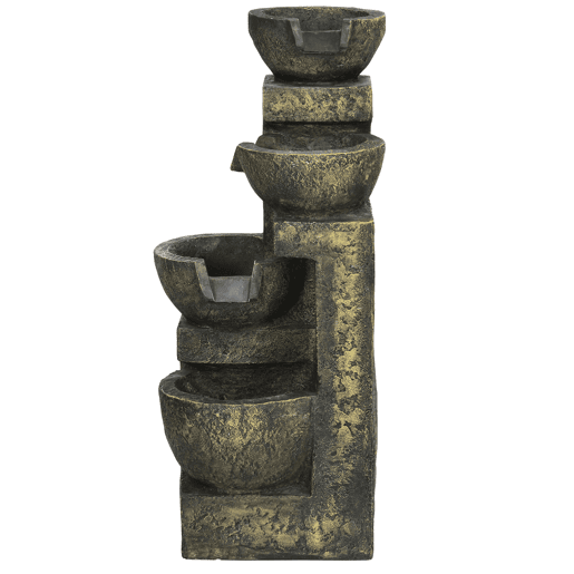 Outsunny Fonte de Jardim 5W Fonte de Água em Cascata de 4 Níveis com Bomba de Água e Saída de Água Ajustável para Decoração Pátio 25x24x60 cm Multicolor