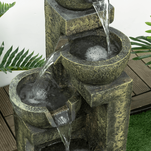 Outsunny Fonte de Jardim 5W Fonte de Água em Cascata de 4 Níveis com Bomba de Água e Saída de Água Ajustável para Decoração Pátio 25x24x60 cm Multicolor