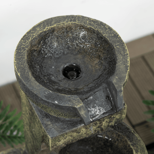 Outsunny Fonte de Jardim 5W Fonte de Água em Cascata de 4 Níveis com Bomba de Água e Saída de Água Ajustável para Decoração Pátio 25x24x60 cm Multicolor
