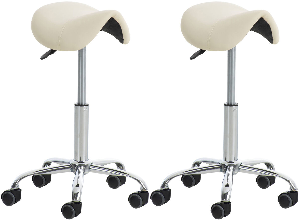 Set de 2 taburetes de tabajo reno en polipiel simil cuero crema 46x46x53 cm