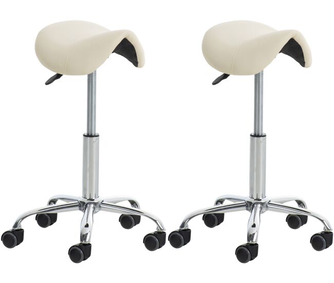 Set de 2 taburetes de tabajo reno en polipiel simil cuero crema 46x46x53 cm