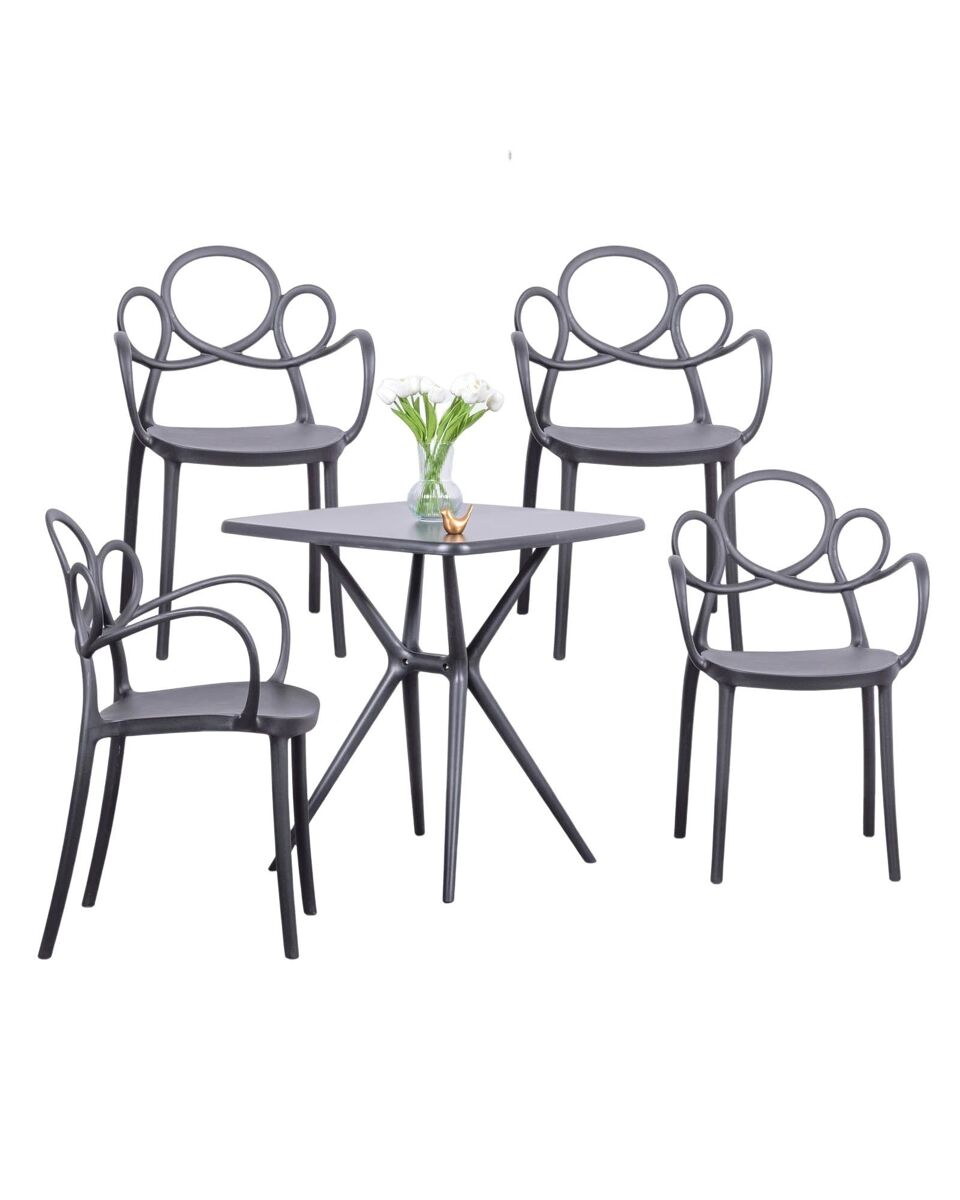 Pack de 4 sillas de diseño con reposabrazos y mesa para el jardín - dream