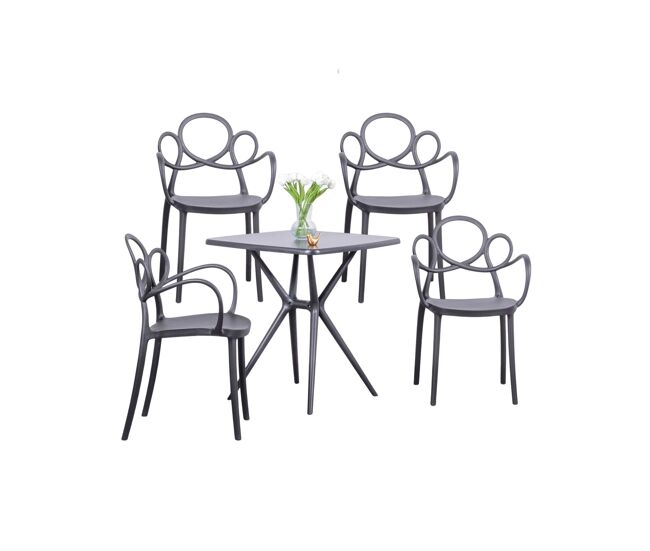 Pack de 4 sillas de diseño con reposabrazos y mesa para el jardín - dream