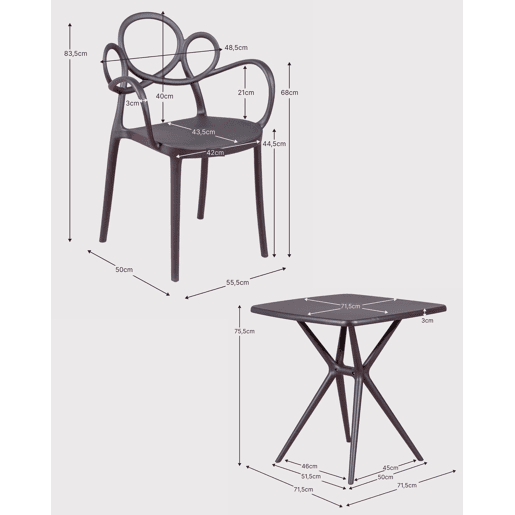 Conjunto de 4 cadeiras de design com braços e mesa para o jardim - Dream