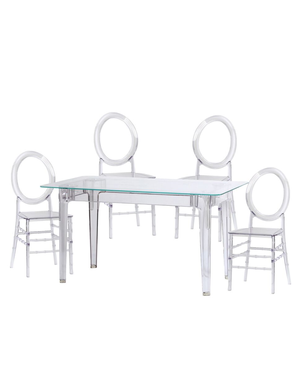 Set de muebles para el comedor mesa transparente (140cm) y 4 sillas isabelle - ghost