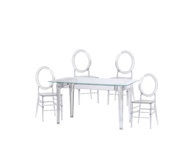 Set de muebles para el comedor mesa transparente (140cm) y 4 sillas isabelle - ghost