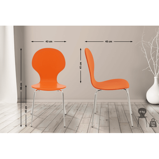 Set De 2 Sillas De Comedor Apilable Diego Madera Naranja 45X43X86 cm