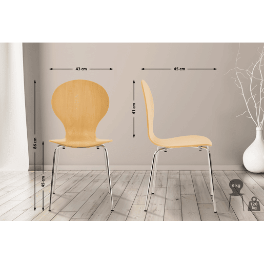 Set 4x Sillas de Visita Diego Apilable Madera Natural 45X43X86 cm