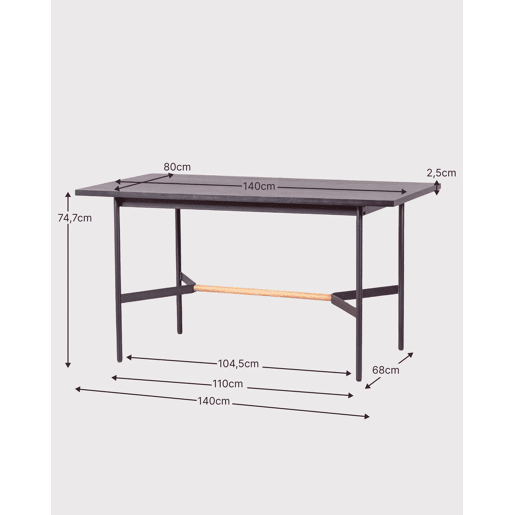 Mesa de jantar retangular em madeira de carvalho (140x80) - Blackstorm