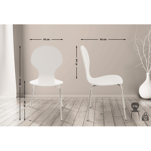 Set 4x Sillas de Visita Diego Apilable Madera Blanco 45X43X86 cm