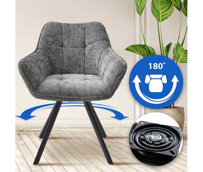 Silla de comedor Scott en terciopelo o tela Gris oscuro 62X64X82 cm