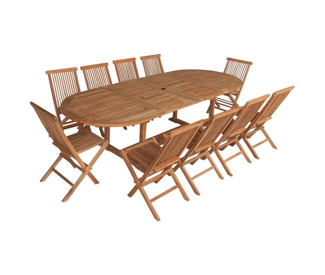 Muebles de jardín de teca lombok - mesa extensible ovalada - 10 plazas