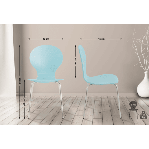 Set De 2 Sillas De Comedor Apilable Diego Madera Azul claro 45X43X86 cm