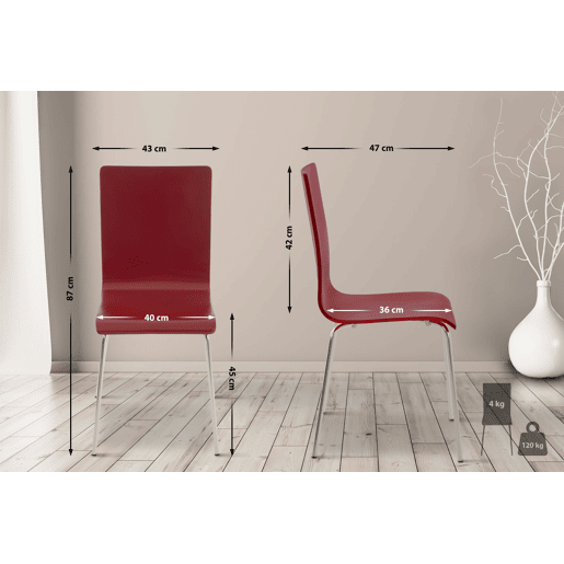 Juego de 4 Sillas de Espera Pepe Madera Rojo 47X43X87 cm Juego de 4 Sillas de Espera Pepe Madera Rojo 47X43X87 cm