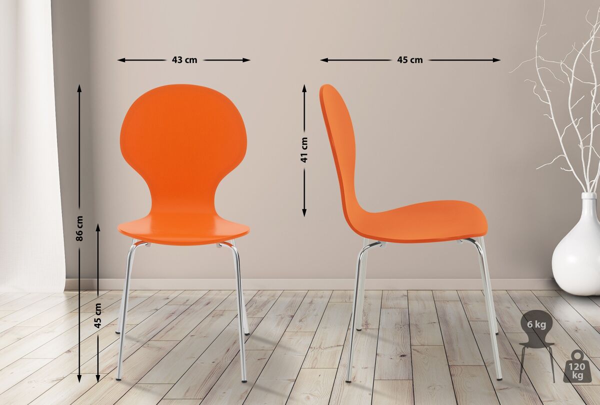 set 4x sillas de visita diego apilable madera naranja 45x43x86 cm