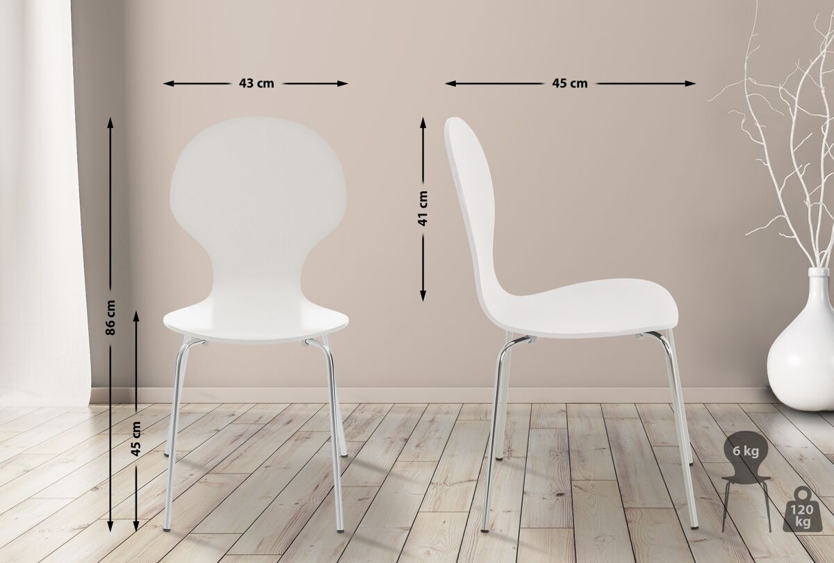 Set 8x sillas de visita diego apilable madera blanco 45x43x86 cm
