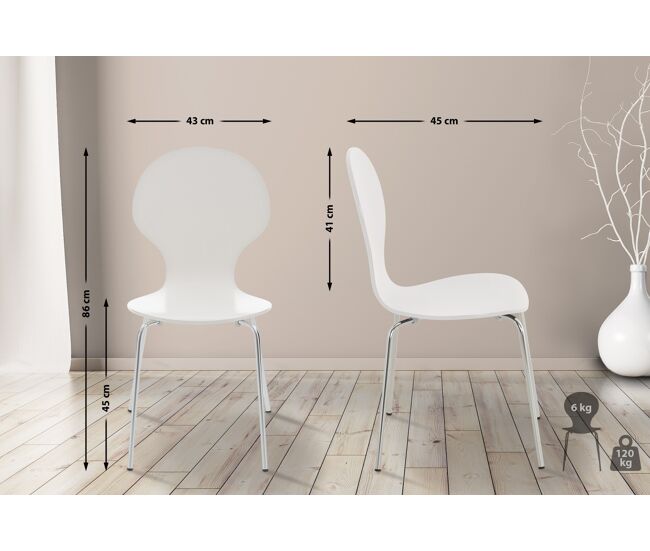 Set 8x sillas de visita diego apilable madera blanco 45x43x86 cm