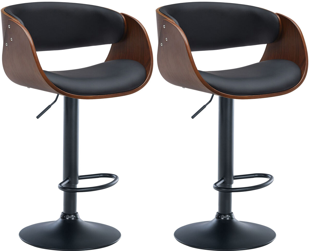 Set de 2 taburetes de bar portmore en polipiel simil cuero nogal/negro 52x52x87 cm