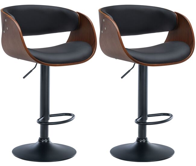 Set de 2 taburetes de bar portmore en polipiel simil cuero nogal/negro 52x52x87 cm
