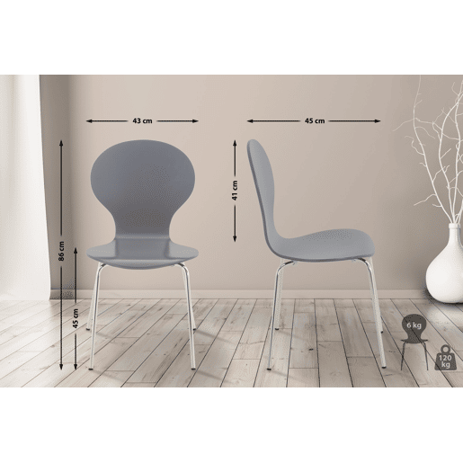Set 4x Sillas de Visita Diego Apilable Madera Gris 45X43X86 cm