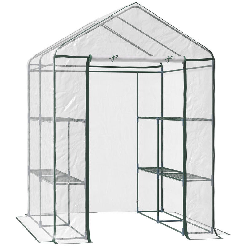 Outsunny invernadero de exterior invernadero de jardín de 3 niveles con estantes marco de acero cubierta de pvc para cultivo de plantas flores