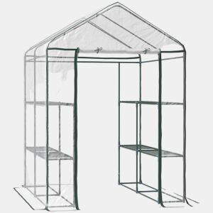 Outsunny Estufa Transparente de Jardim Estufa de Plantas de 3 Níveis com Prateleiras Estrutura de Aço 143x143x195cm Transparente e Verde