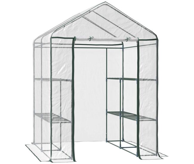 Outsunny invernadero de exterior invernadero de jardín de 3 niveles con estantes marco de acero cubierta de pvc para cultivo de plantas flores