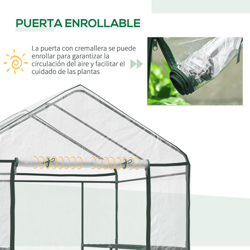 Outsunny Estufa Transparente de Jardim Estufa de Plantas de 3 Níveis com Prateleiras Estrutura de Aço 143x143x195cm Transparente e Verde