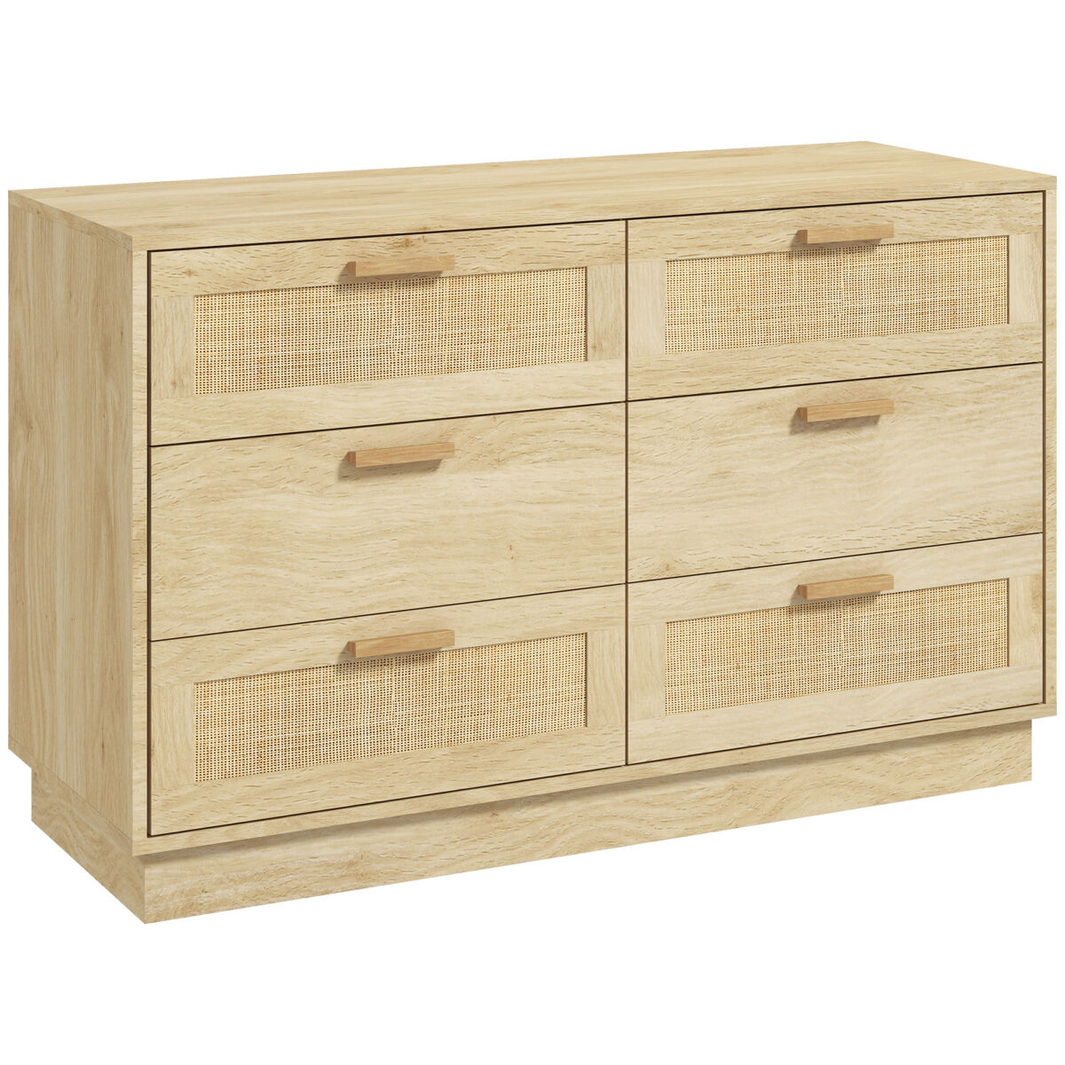 Homcom cómoda con 6 cajones de rejilla de ratán cómoda de dormitorio estilo bohemio antivuelco para sala 110x40x69 cm natural