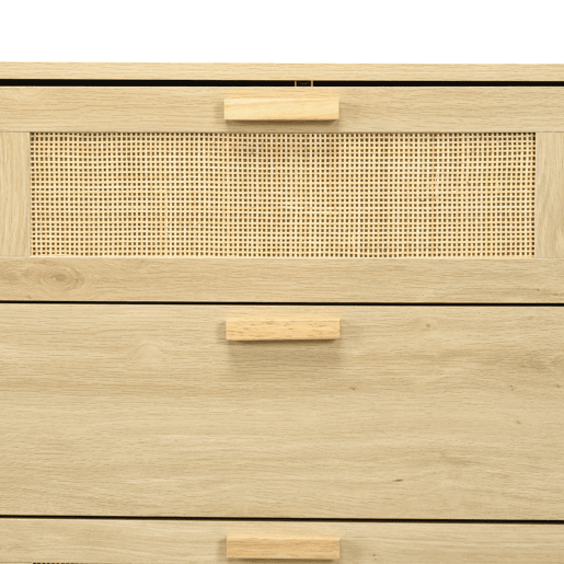 HOMCOM Cómoda para Quarto Cómoda de Madeira com 6 Gavetas de Vime Estilo Boêmio Cómoda para Corredor Sala de Estar Escritório 110x40x69 cm Carvalho