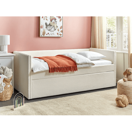 Cama gavetão Bouclé TROYES 90 x 200 cm Creme claro