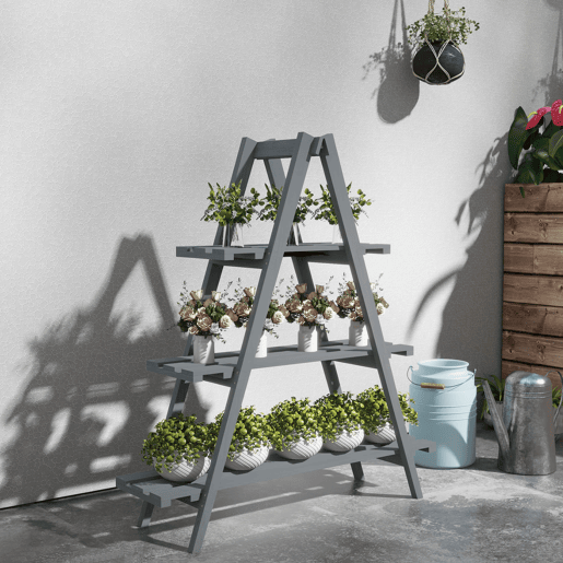 Outsunny Suporte de Madeira para Plantas Dobrável Estante Decorativo para Vasos de 3 Níveis com Estrutura em Forma de A para Jardim Pátio Varanda 100x36x112 cm Cinza