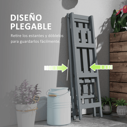 Outsunny Suporte de Madeira para Plantas Dobrável Estante Decorativo para Vasos de 3 Níveis com Estrutura em Forma de A para Jardim Pátio Varanda 100x36x112 cm Cinza