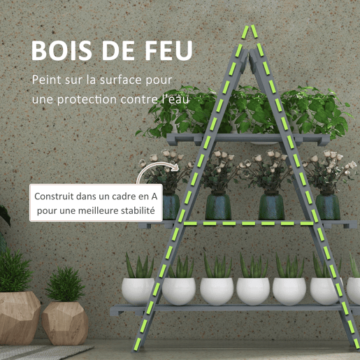 Outsunny Suporte de Madeira para Plantas Dobrável Estante Decorativo para Vasos de 3 Níveis com Estrutura em Forma de A para Jardim Pátio Varanda 100x36x112 cm Cinza